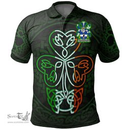 ScotsTee Shop Irish Richardson Coat of Arms Irish Polo Shirt Celtic Knot And Green, White and Orange Shamrock