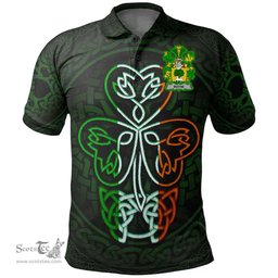 ScotsTee Shop Irish Rothe Coat of Arms Irish Polo Shirt Celtic Knot And Green, White and Orange Shamrock