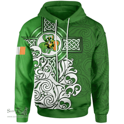 ScotsTee Shop Irish Abraham Coat of Arms Irish Hoodie Celtic Irish Shamrock Flag With Celtic Cross