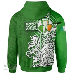 ScotsTee Shop Irish Agar Coat of Arms Irish Hoodie Celtic Irish Shamrock Flag With Celtic Cross