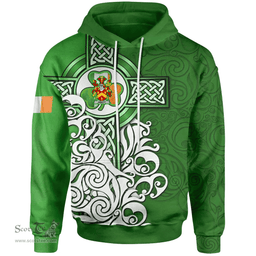 ScotsTee Shop Irish Abbott Coat of Arms Irish Hoodie Celtic Irish Shamrock Flag With Celtic Cross