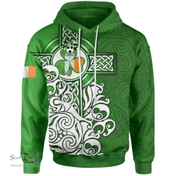 ScotsTee Shop Irish Basile Coat of Arms Irish Hoodie Celtic Irish Shamrock Flag With Celtic Cross
