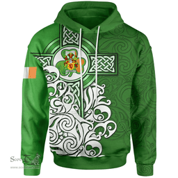 ScotsTee Shop Irish Colley or McColley Coat of Arms Irish Hoodie Celtic Irish Shamrock Flag With Celtic Cross