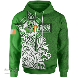 ScotsTee Shop Irish Carson Coat of Arms Irish Hoodie Celtic Irish Shamrock Flag With Celtic Cross