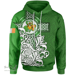 ScotsTee Shop Irish Haltridge Coat of Arms Irish Hoodie Celtic Irish Shamrock Flag With Celtic Cross