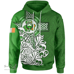 ScotsTee Shop Irish House of O'CONNELL Coat of Arms Irish Hoodie Celtic Irish Shamrock Flag With Celtic Cross