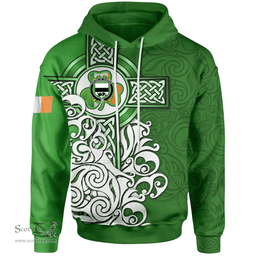 ScotsTee Shop Irish House of JORDAN Coat of Arms Irish Hoodie Celtic Irish Shamrock Flag With Celtic Cross
