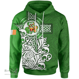 ScotsTee Shop Irish McQuillan Coat of Arms Irish Hoodie Celtic Irish Shamrock Flag With Celtic Cross