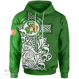 ScotsTee Shop Irish Hunter Coat of Arms Irish Hoodie Celtic Irish Shamrock Flag With Celtic Cross