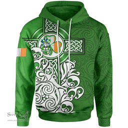 ScotsTee Shop Irish Lea or McLea Coat of Arms Irish Hoodie Celtic Irish Shamrock Flag With Celtic Cross