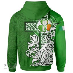 ScotsTee Shop Irish McWorth or MacWorth Coat of Arms Irish Hoodie Celtic Irish Shamrock Flag With Celtic Cross