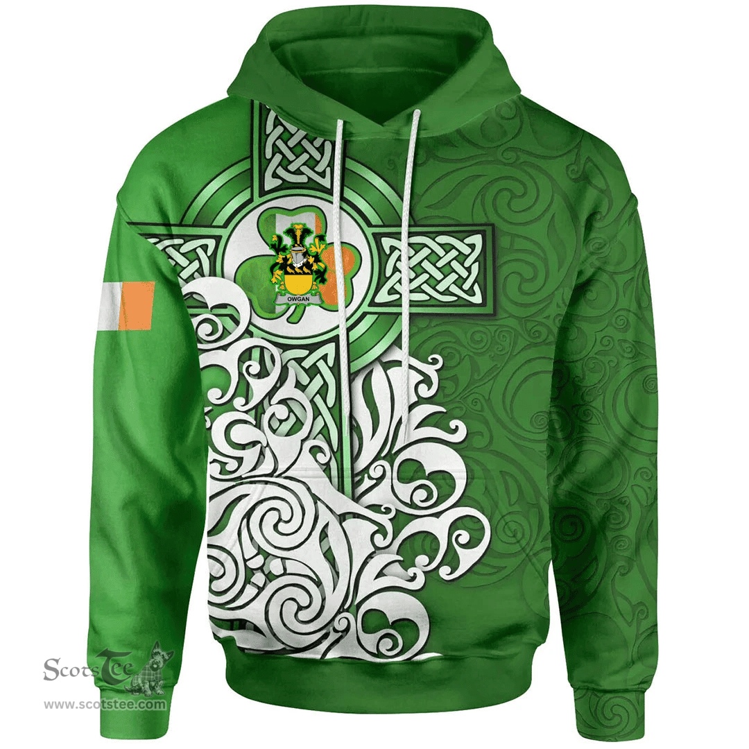 ScotsTee Shop Irish Owgan Coat of Arms Irish Hoodie Celtic Irish Shamrock Flag With Celtic Cross