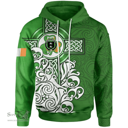 ScotsTee Shop Irish House of O'NEILAN Coat of Arms Irish Hoodie Celtic Irish Shamrock Flag With Celtic Cross