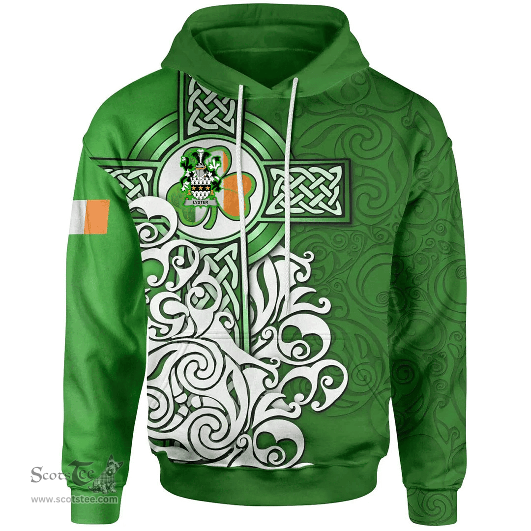 ScotsTee Shop Irish Lyster Coat of Arms Irish Hoodie Celtic Irish Shamrock Flag With Celtic Cross