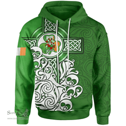 ScotsTee Shop Irish Naghten or O'Naghten Coat of Arms Irish Hoodie Celtic Irish Shamrock Flag With Celtic Cross