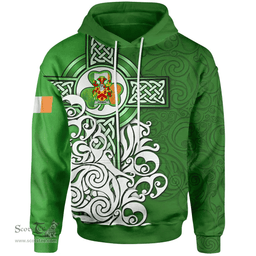 ScotsTee Shop Irish Norman Coat of Arms Irish Hoodie Celtic Irish Shamrock Flag With Celtic Cross