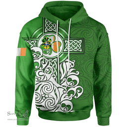 ScotsTee Shop Irish Lincolne Coat of Arms Irish Hoodie Celtic Irish Shamrock Flag With Celtic Cross
