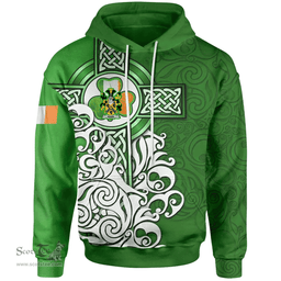 ScotsTee Shop Irish Mann Coat of Arms Irish Hoodie Celtic Irish Shamrock Flag With Celtic Cross