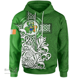 ScotsTee Shop Irish Wray Coat of Arms Irish Hoodie Celtic Irish Shamrock Flag With Celtic Cross