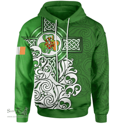 ScotsTee Shop Irish Prendergast Coat of Arms Irish Hoodie Celtic Irish Shamrock Flag With Celtic Cross