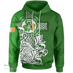 ScotsTee Shop Irish Wolfe Coat of Arms Irish Hoodie Celtic Irish Shamrock Flag With Celtic Cross