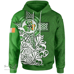 ScotsTee Shop Irish Wyrrall Coat of Arms Irish Hoodie Celtic Irish Shamrock Flag With Celtic Cross