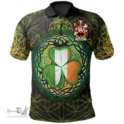 ScotsTee Shop Irish Blacke Coat of Arms Irish Polo Shirt Circle Celtic Tree And Shamrock