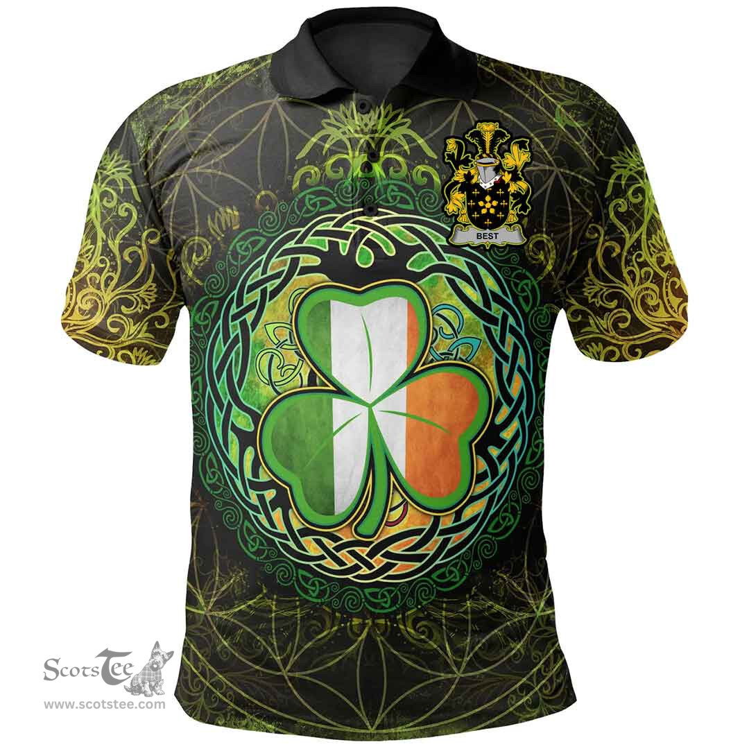 ScotsTee Shop Irish Best Coat of Arms Irish Polo Shirt Circle Celtic Tree And Shamrock