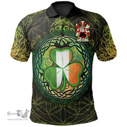 ScotsTee Shop Irish Athy Coat of Arms Irish Polo Shirt Circle Celtic Tree And Shamrock