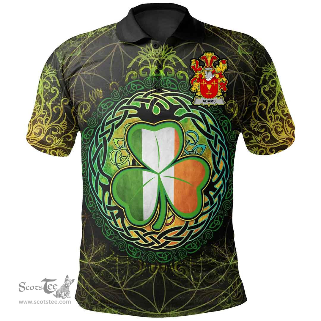 ScotsTee Shop Irish Adams Coat of Arms Irish Polo Shirt Circle Celtic Tree And Shamrock