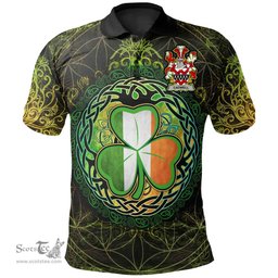 ScotsTee Shop Irish Cadwell or Caddell Coat of Arms Irish Polo Shirt Circle Celtic Tree And Shamrock