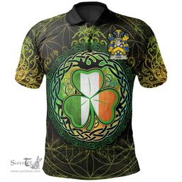 ScotsTee Shop Irish Codd Coat of Arms Irish Polo Shirt Circle Celtic Tree And Shamrock