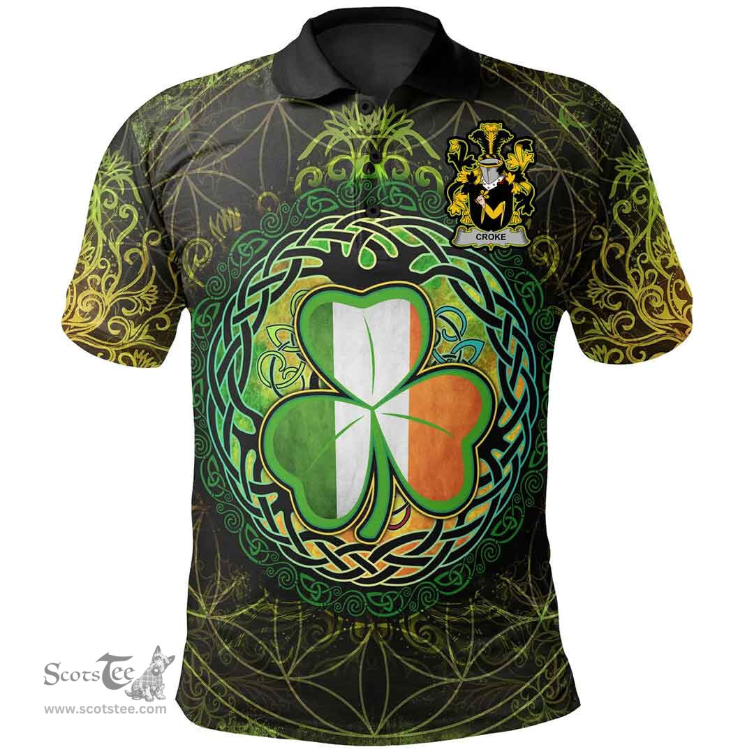 ScotsTee Shop Irish Croke Coat of Arms Irish Polo Shirt Circle Celtic Tree And Shamrock