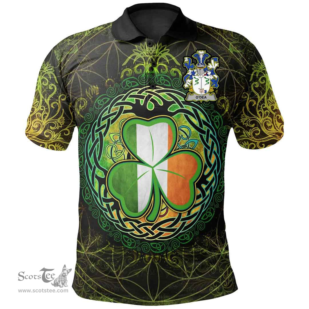 ScotsTee Shop Irish Dea or O'Dea Coat of Arms Irish Polo Shirt Circle Celtic Tree And Shamrock