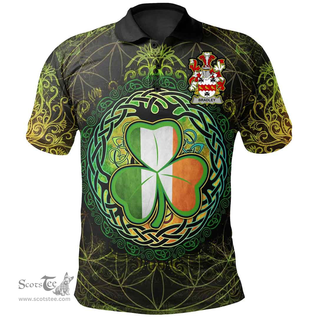 ScotsTee Shop Irish Bradley Coat of Arms Irish Polo Shirt Circle Celtic Tree And Shamrock