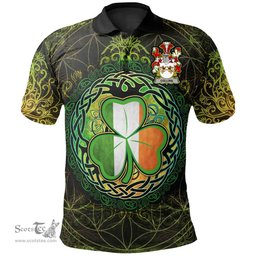 ScotsTee Shop Irish Collins Coat of Arms Irish Polo Shirt Circle Celtic Tree And Shamrock