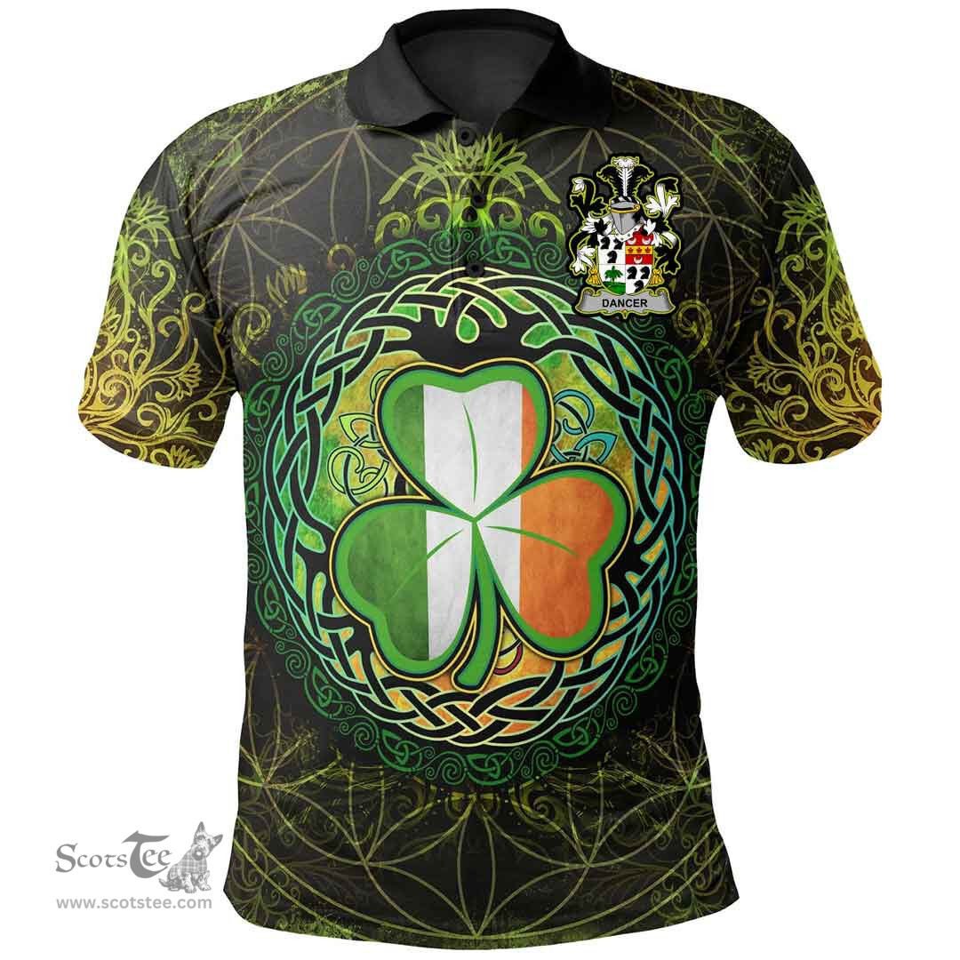 ScotsTee Shop Irish Dancer Coat of Arms Irish Polo Shirt Circle Celtic Tree And Shamrock
