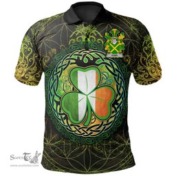 ScotsTee Shop Irish Dowd or O'Dowd Coat of Arms Irish Polo Shirt Circle Celtic Tree And Shamrock