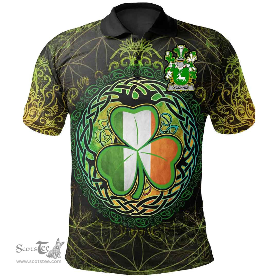ScotsTee Shop Irish Connor or O'Connor (Corcomroe) Coat of Arms Irish Polo Shirt Circle Celtic Tree And Shamrock