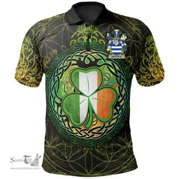 ScotsTee Shop Irish Gilfoyle or McGilfoyle Coat of Arms Irish Polo Shirt Circle Celtic Tree And Shamrock