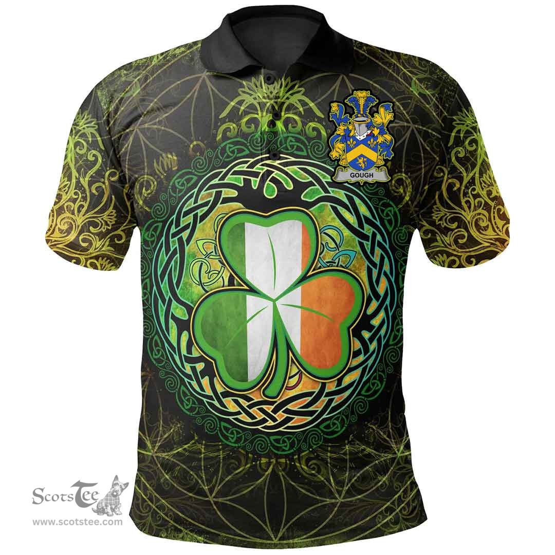 ScotsTee Shop Irish Gough Coat of Arms Irish Polo Shirt Circle Celtic Tree And Shamrock