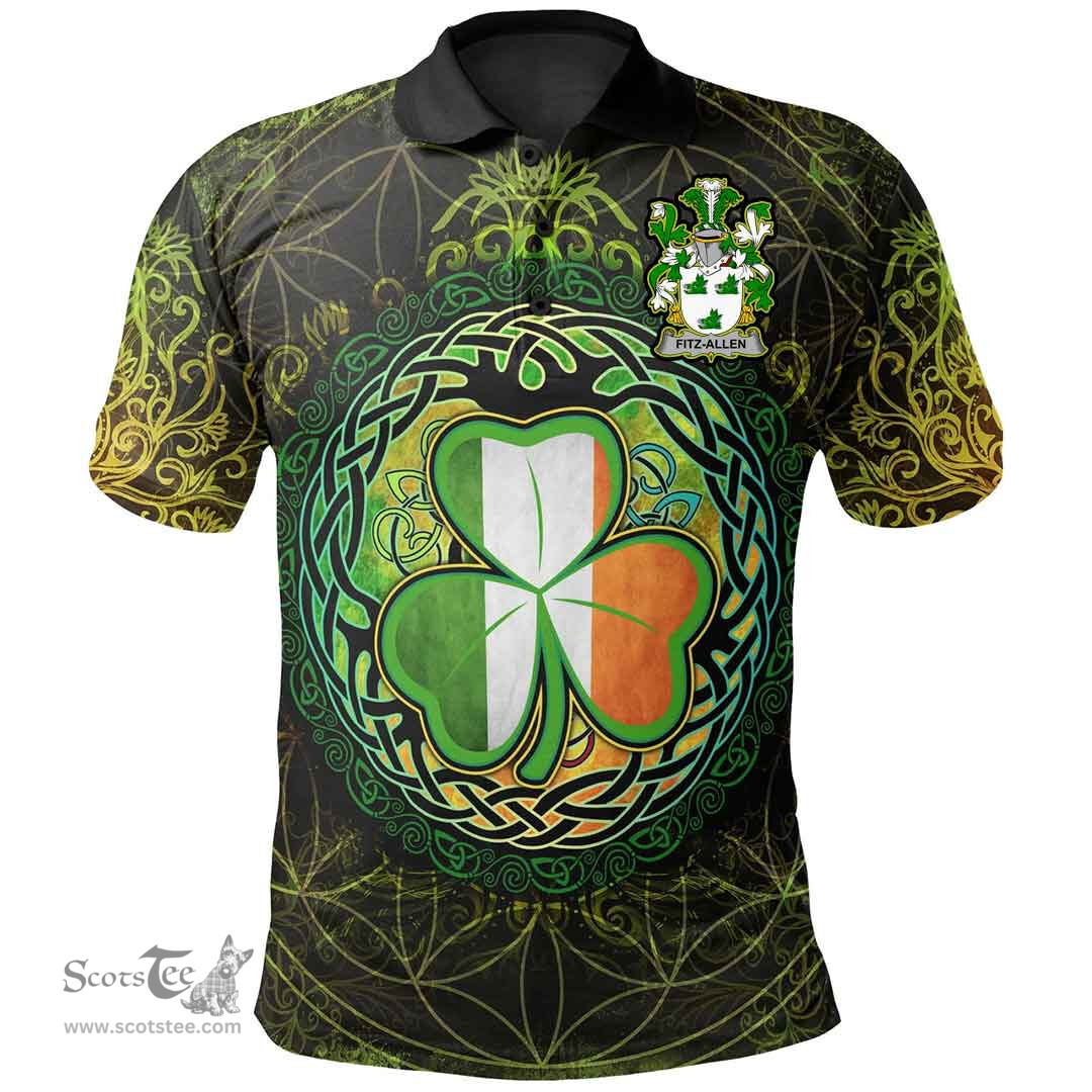 ScotsTee Shop Irish Fitz-Allen Coat of Arms Irish Polo Shirt Circle Celtic Tree And Shamrock