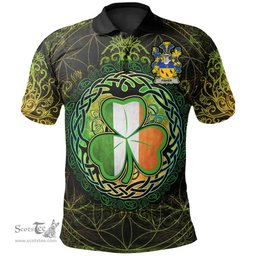 ScotsTee Shop Irish Fisher Coat of Arms Irish Polo Shirt Circle Celtic Tree And Shamrock