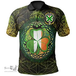 ScotsTee Shop Irish House of MACHUGH Coat of Arms Irish Polo Shirt Circle Celtic Tree And Shamrock