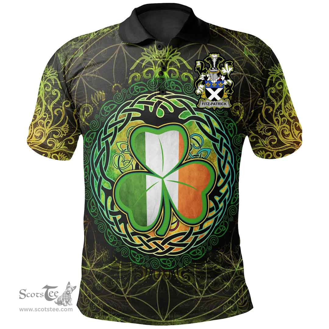 ScotsTee Shop Irish Fitz-Patrick Coat of Arms Irish Polo Shirt Circle Celtic Tree And Shamrock