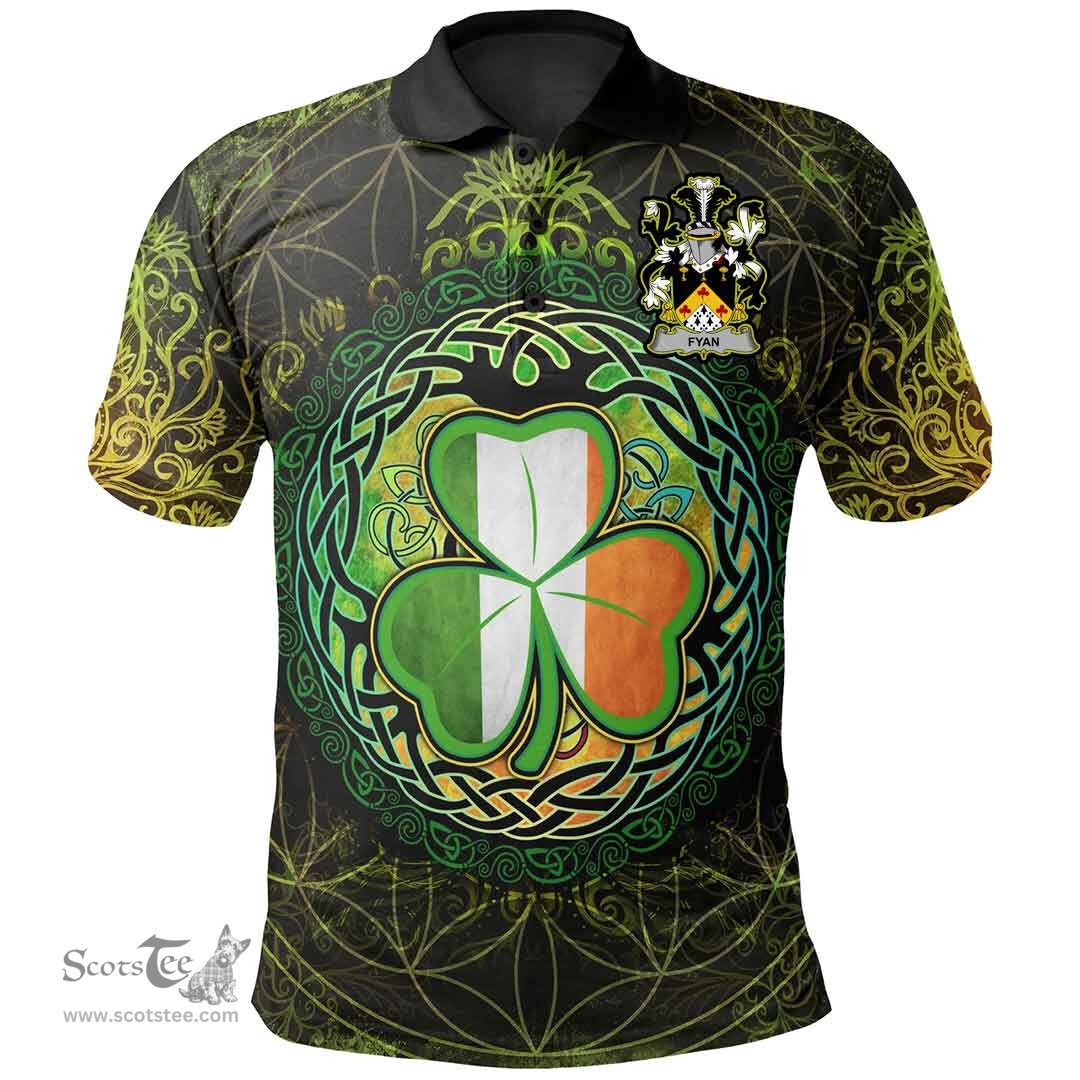 ScotsTee Shop Irish Fyan or Faghan Coat of Arms Irish Polo Shirt Circle Celtic Tree And Shamrock