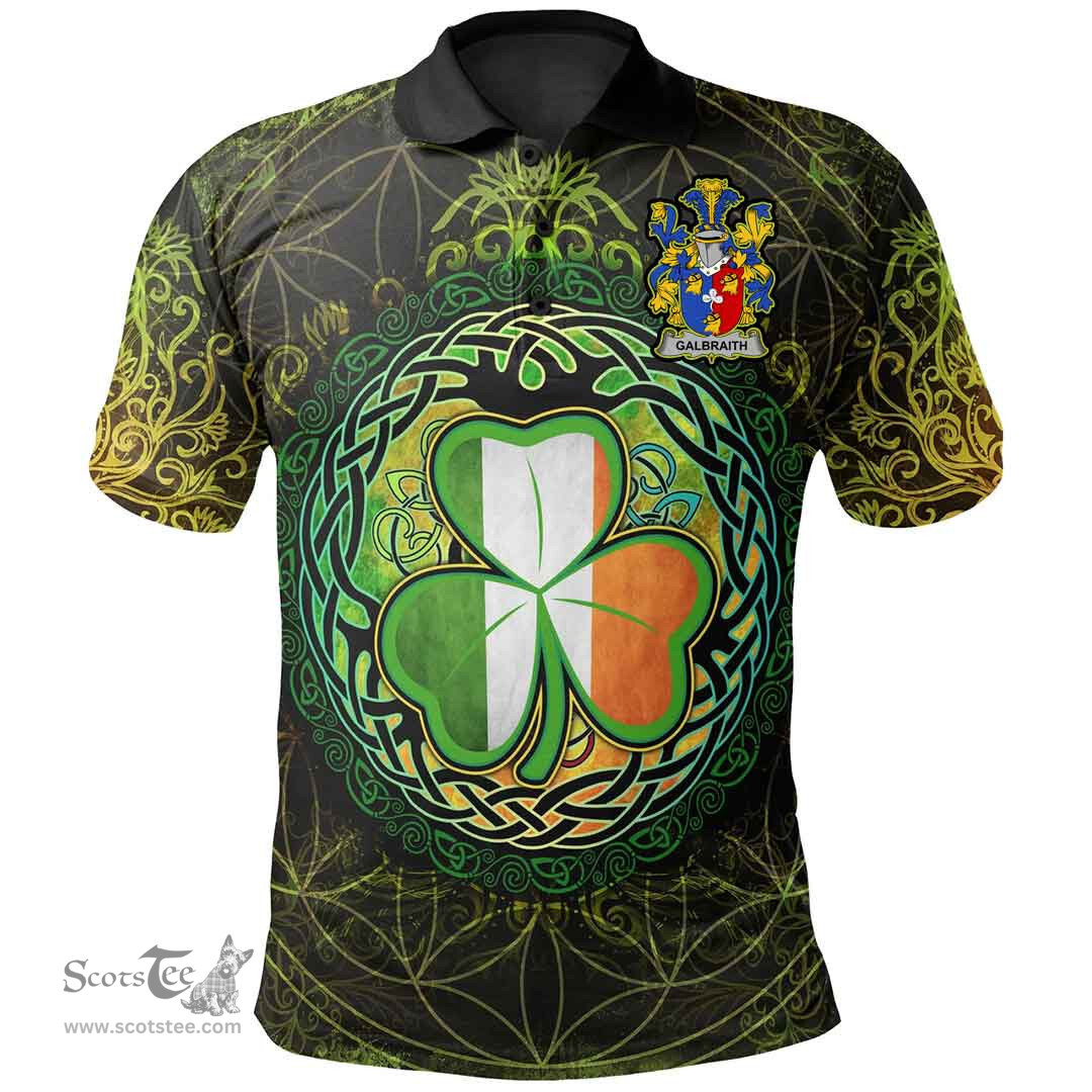 ScotsTee Shop Irish Galbraith Coat of Arms Irish Polo Shirt Circle Celtic Tree And Shamrock