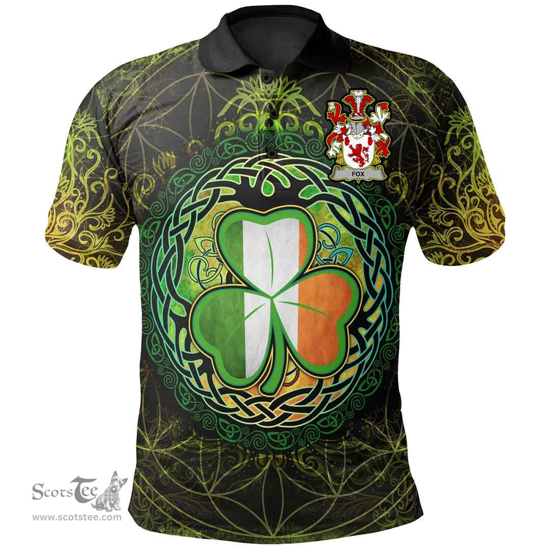 ScotsTee Shop Irish Fox Coat of Arms Irish Polo Shirt Circle Celtic Tree And Shamrock