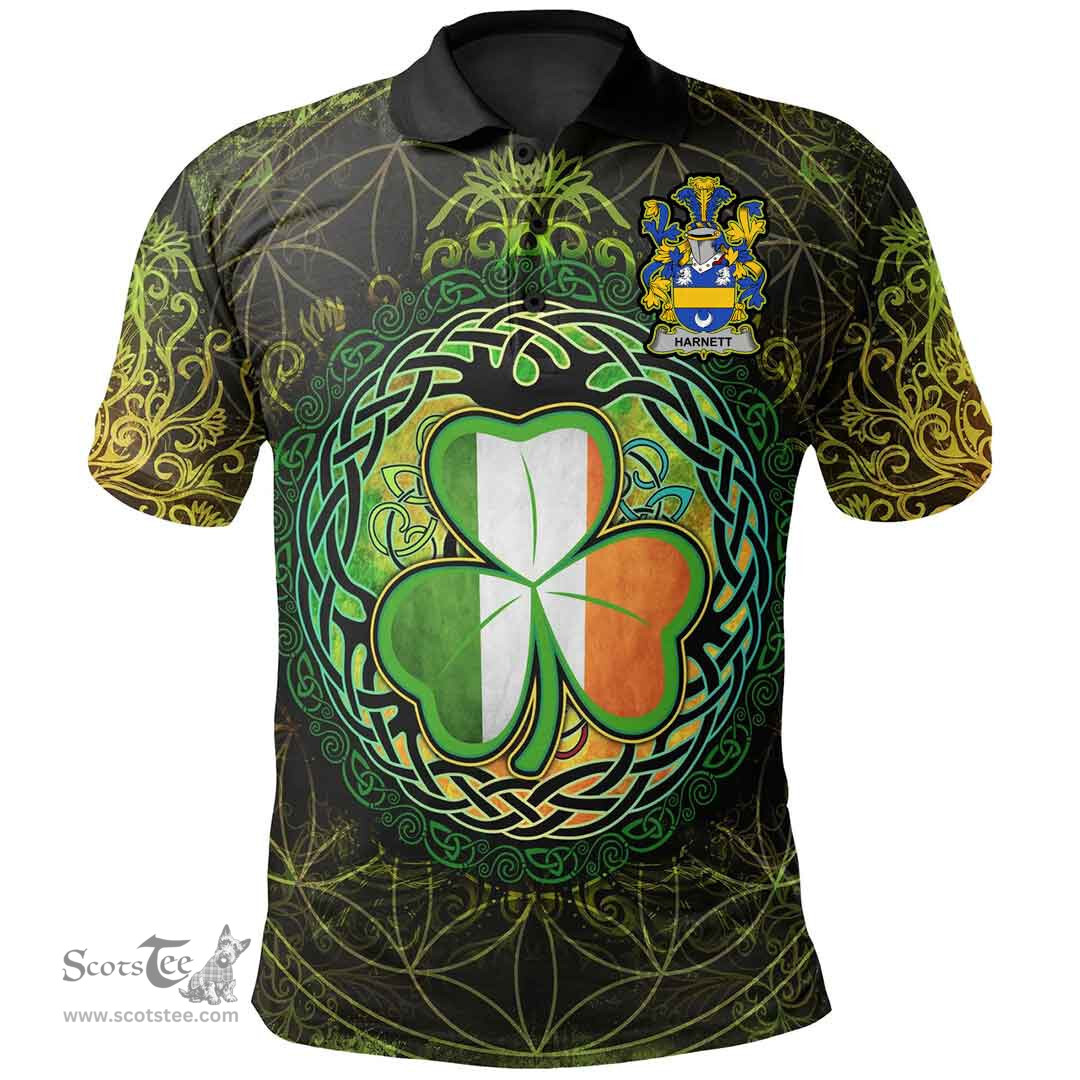 ScotsTee Shop Irish Harnett or Hartnet Coat of Arms Irish Polo Shirt Circle Celtic Tree And Shamrock