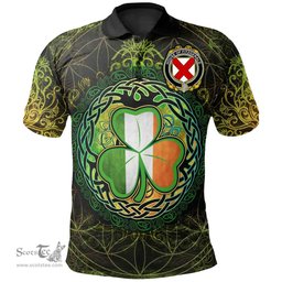 ScotsTee Shop Irish House of FITZGERALD Coat of Arms Irish Polo Shirt Circle Celtic Tree And Shamrock